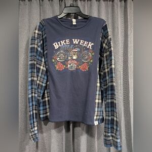 Bike Week Upcycled Reworked OOAK Handmade Flannel Mash Up